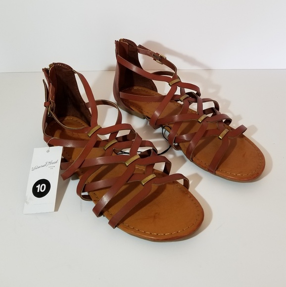Universal Thread Women/'s Kerri Black Faux Leather Gladiator Sandals NWT